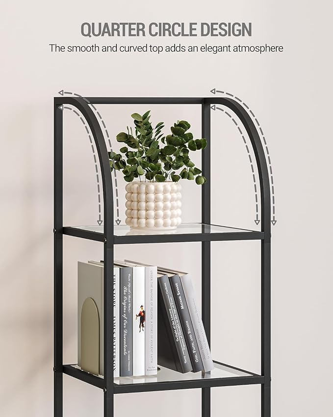 Hzuaneri Bookcase Bookshelf, Tempered Glass Arched Bookshelf