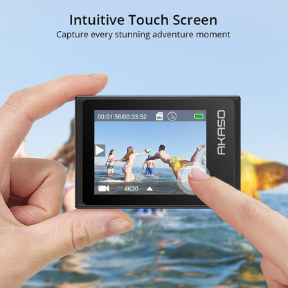 AKASO Brave 6 Plus Native 4K30FPS 20MP WiFi Action Camera with Touch Screen EIS 4X Zoom Voice Control Remote Control 131 Feet Underwater Camera with 2X 1350mAh Batteries and Helmet Accessories Kit
