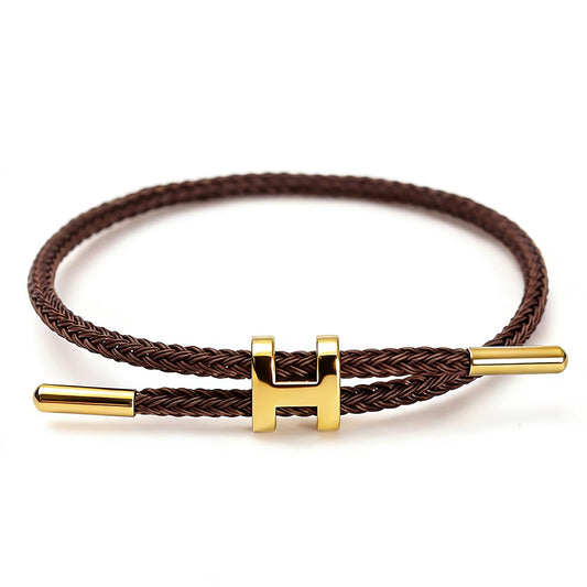PPbuky Steel Bracelet Link, Adjustable H-shape Wire Rope Bracelet, Lucky Jewelry with Titanium Buckle for Birthday, Valentine's, Graduation, Fashion Gift for Women, Men, Lovers, Friends, Brown