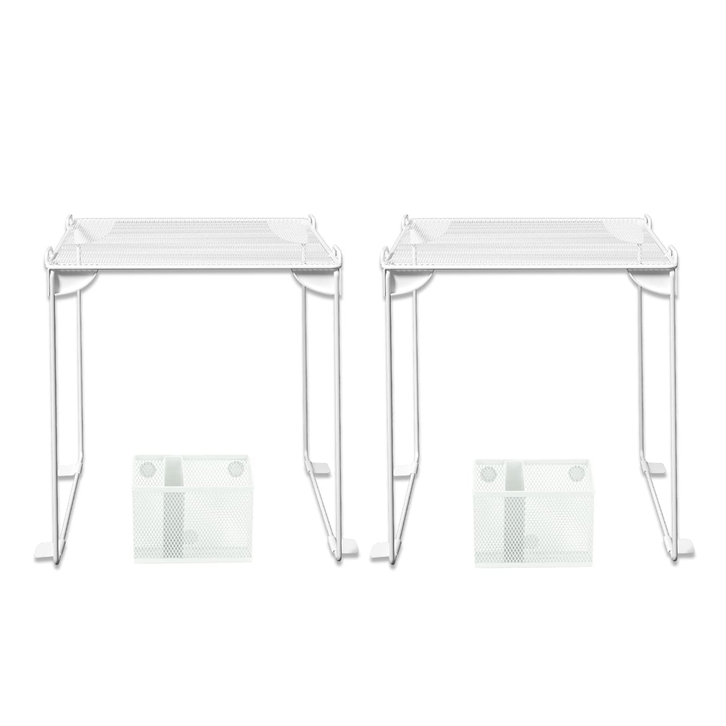 Neudeco Locker Organizer Kit, 4-Piece Set with Foldable Mesh Locker Shelf and Magnetic Pen Holders, Stackable Storage for School, Work & Gym Lockers, White