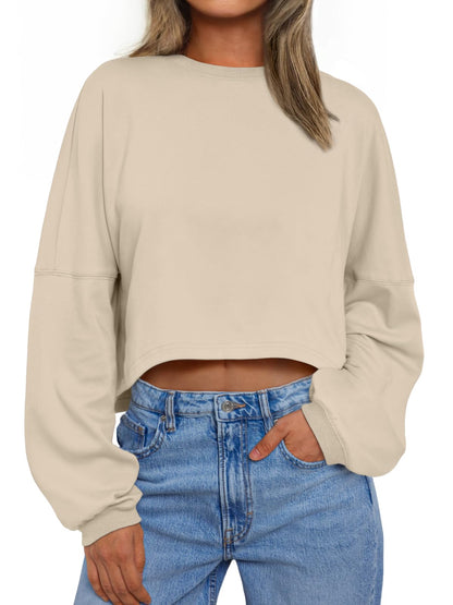 Trendy Queen Cropped Sweatshirts for Women Oversized Crewneck Sweaters Long Sleeve Tops Fall Winter Clothes 2025