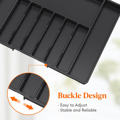 Lifewit Silverware Drawer Organizer, Expandable Utensil Tray for Kitchen, BPA Free Flatware and Cutlery Holder, Adjustable Plastic Storage for Spoons Forks Knives, 8.5"-14.1" x 12.1", Black
