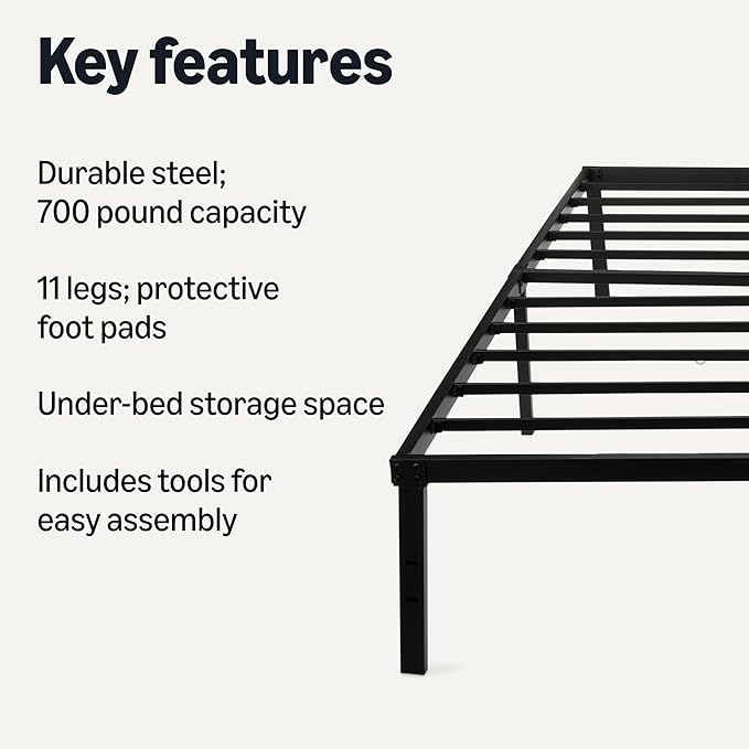 Amazon Basics - Metal Bed Frame, Non-Foldable Platform Bed, Easy Assembly