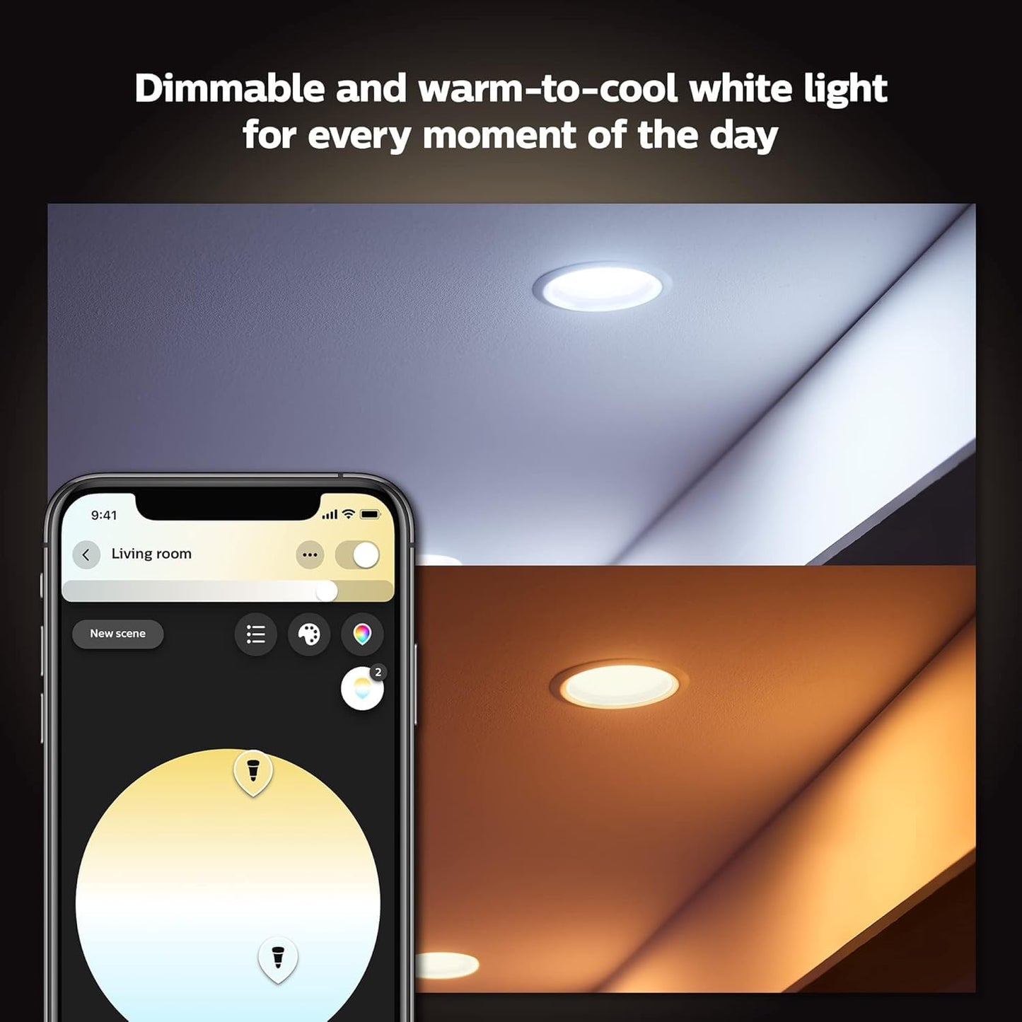 Philips Hue Smart Recessed 5/6 Inch LED Downlight - White Ambiance Warm-to-Cool White Light - 4 Pack - 1100LM - Indoor - Control with Hue App - Works with Alexa, Google Assistant and Apple Homekit