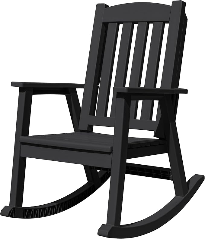 Devoko PP Material Rocking Chair Outdoor Indoor All Weather High Back Patio Rocker for Adult Heavy Duty Rocking Chair for Patio Backyard Porch Garden (Heavy Duty, Black)