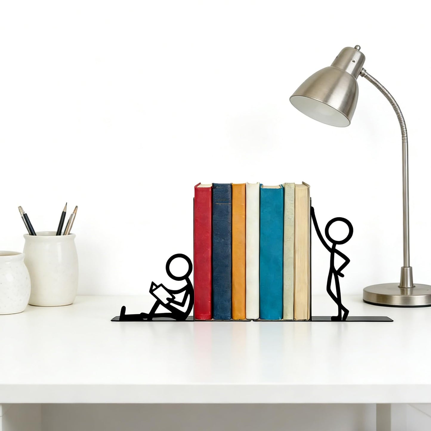 Metal Decorative Bookends, Cute People Design for Bookshelf Decor, Book Ends for Shelves, Ideal Gift for Book Lovers
