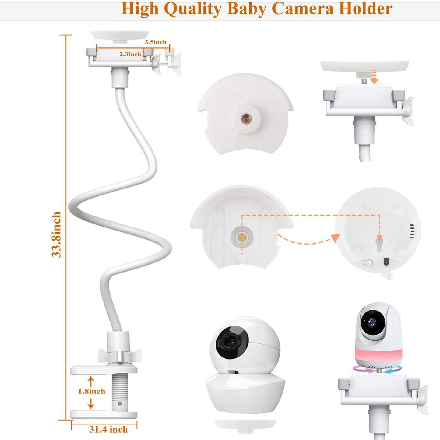 Derebir Baby Camera Monitor Mount Holder Compatible with Babysense ‎V43_2CAM and MaxView 2CAM Camera Baby Flexible Baby Monitor Mount Stand (33.7 inch)