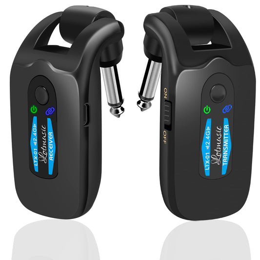 2.4GHZ Wireless Guitar System, Rechargeable Digital Wireless Guitar Transmitter Receiver with 4 Channels and Over 10 Hours Long Battery Endurance for Electric Guitar Bass