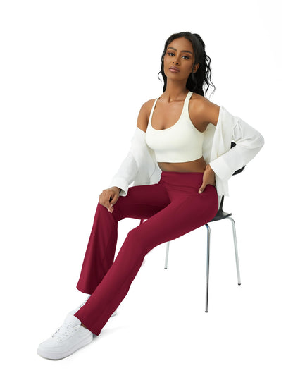 Womens Yoga Pants with Pockets High Waisted Flare Leggings Bell Bottom Yoga Dress Pants Seamless Bootcut Pants