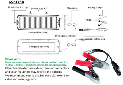 Sunway Solar Car Battery Trickle Charger & Maintainer 12V Solar Panel Power Kit Portable Backup for Car Automotive RV Marine Boat Motorcycle Truck Trailer Tractor Powersports Snowmobile Farm Equipment