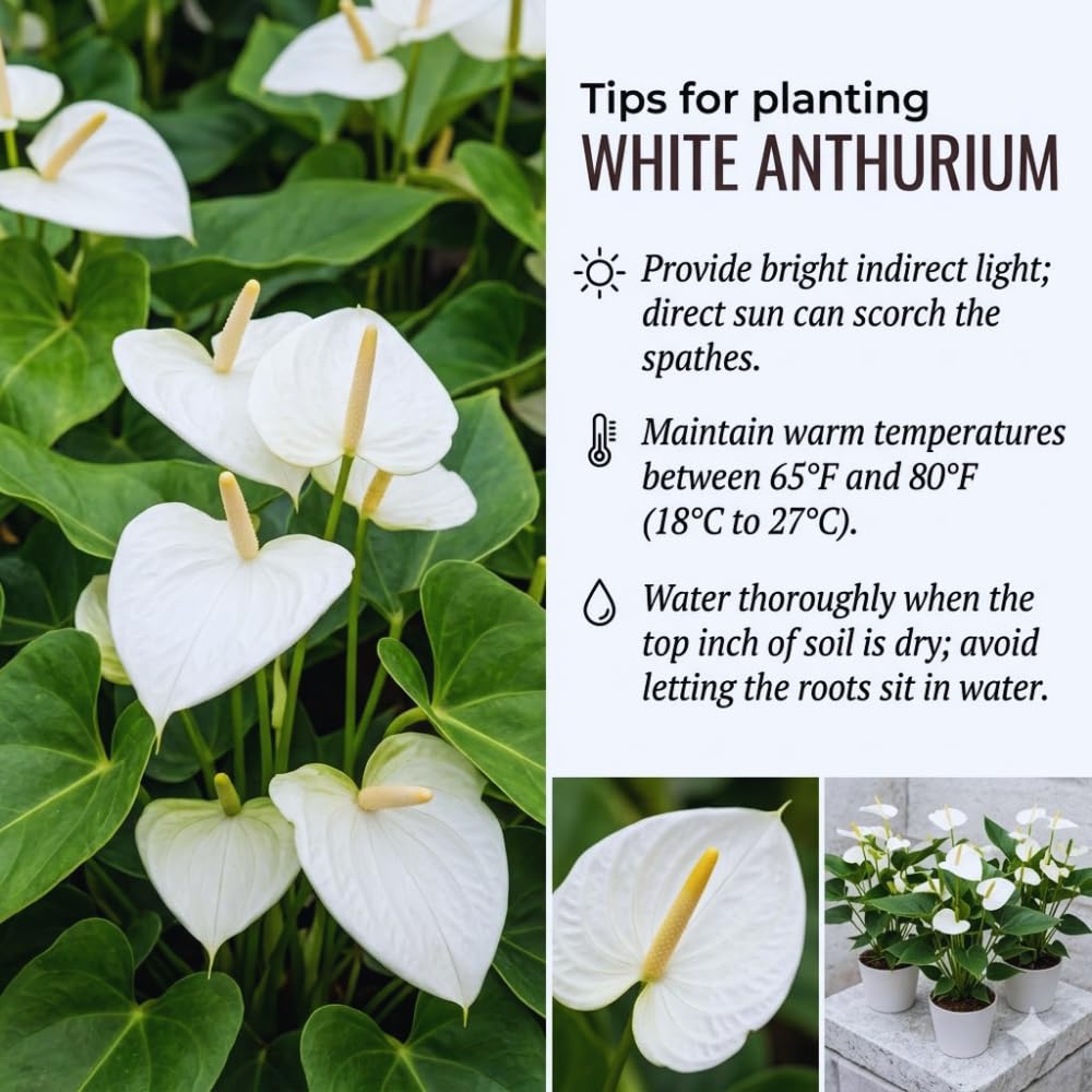 White Anthurium Plant Live, Anthurium Flower Tree, 6'' Pot, Houseplant Live Plant for Home Decoration, No Ship to CA