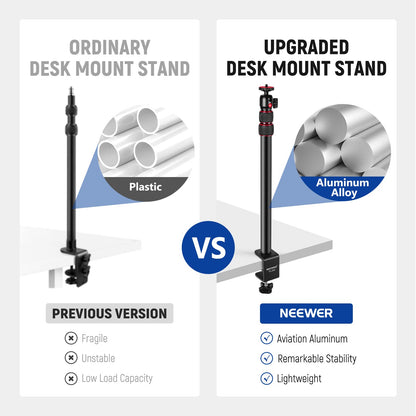 NEEWER Extendable Camera Desk Mount with Ball Head, 17"-40" Adjustable Table Light Stand with 1/4" Screw & C Clamp for DSLR Camera, Ring Light, Live Stream, Vlog, Max Load: 6.6lb/3kg, TL283 (RED)