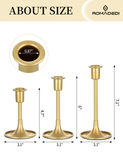 Romadedi Gold Candlestick Candle Holders - Set of 3 Taper Holders Candle Stick for Wedding Table Centerpiece Festive Christmas Mantel Decoration Home Decor