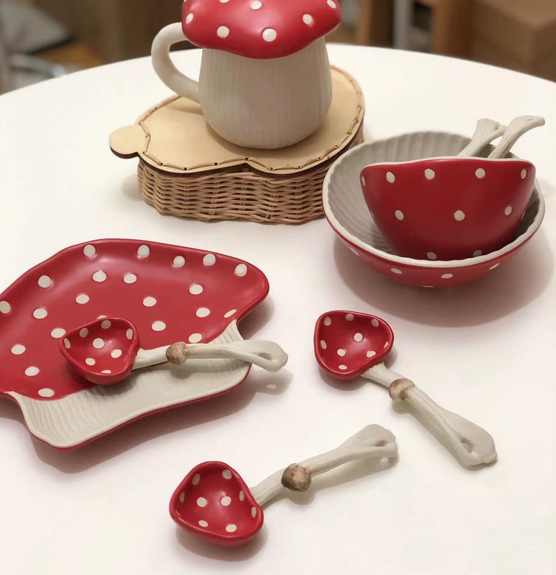 RESVUGA Cute Mushroom Spoons - Soup Spoon Set of 2, Safety Matt Ceramics - Use for Dessert, Breakfast, Soup.