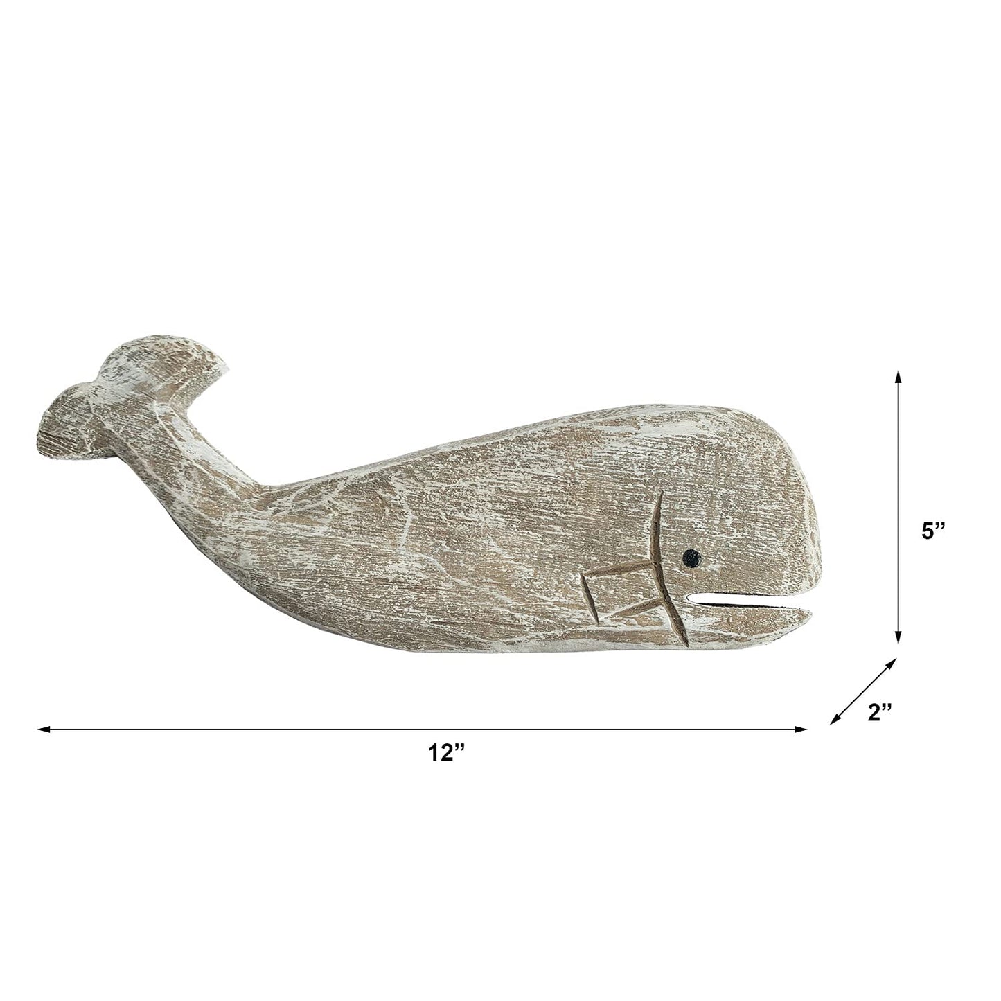GAPLUM Rustic Wooden Carved Whale Tabletop Statue, Decorative Whale Figurine Carving Sculpture - Nautical Ocean Beach Coastal Themed Home Decor - 12''L