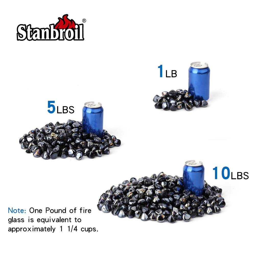 Stanbroil 10-Pound Fire Glass Diamonds - 1/2 inch Luster Fire Glass for Fireplace Fire Pit and Landscaping, Onyx Black Luster
