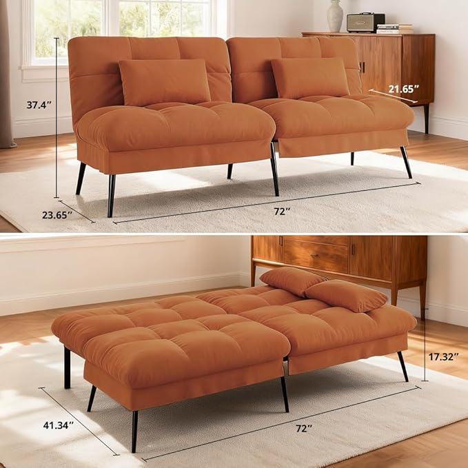 COMHOMA 72″ Futon Sofa Bed, Convertible Fabric Futons Couch