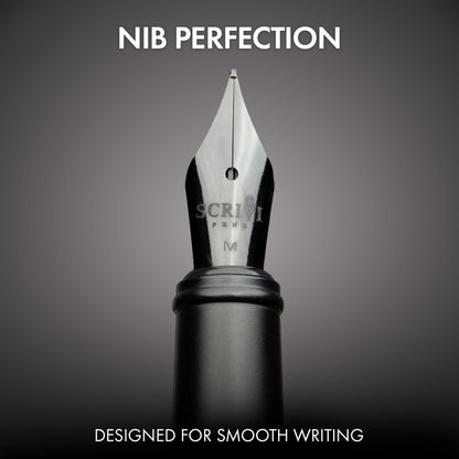 SCRIVI PENS Luxury Fountain Pen Set-[Black] Fountain Pens for Writing - Smooth Medium Nib - Includes Refillable Ink Converter, 5 Ink Cartridges [Black & Blue], Gift Box - Elegant Calligraphy