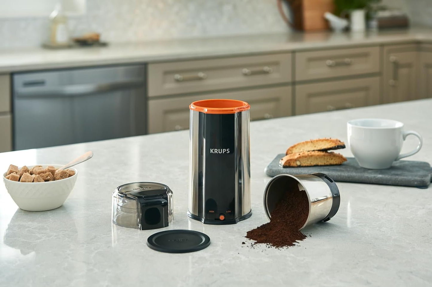 KRUPS Precision Electric Coffee Grinders, 3 oz Capacity, 200W Motor, Stainless Steel Blades for Uniform Grinding of Beans, Herb and Nuts, Coffee and Spice Grinder Electric, (Black)