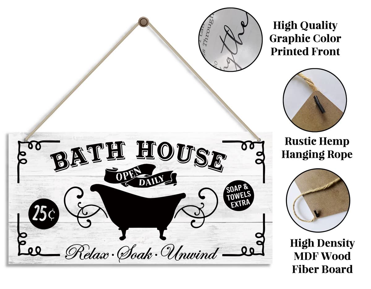 Relax Soak Unwind - BATH HOUSE - Funny Bathroom Signs - Farmhouse, Wall, Shelf Decor