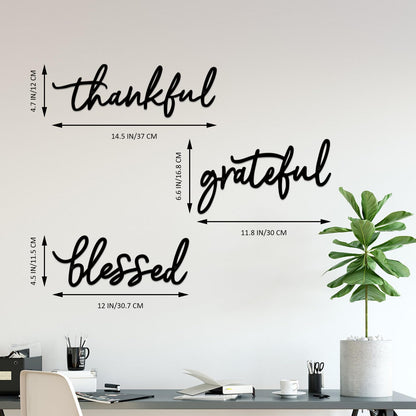 ESTART Thankful Grateful Blessed Letter Sign Metal Wall Decor, 3 Piece Black Letters Wall Art for Bathroom Bedroom Metal Words Wall Decor for Home Decor