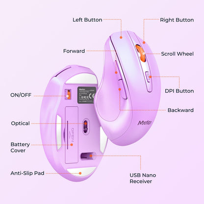 MEETION Wireless Keyboard and Mouse, Full-Sized Cordless Keyboard with Wrist Rest and 3 DPI Adjustable Mouse, 2.4G Wireless, Purple, for PC/Computer/Laptop/Windows/Mac
