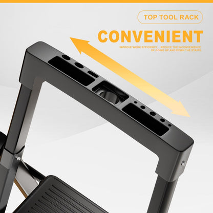 7 Step Ladder with Platform, Folding Step Stool Heavy Duty, Portable Step Ladders with Anti-Slip Widen Pedals, Handrail, Safe-Lock Design, Tall Kitchen/Closet Step Ladder for Adults,Carbon Steel
