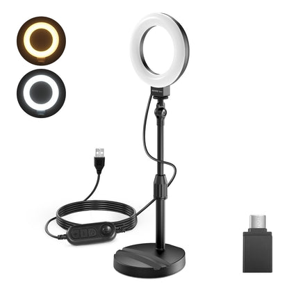 NEEWER BASICS 5"/13cm Desk Ring Light with Stand, Phone Holder Base, 10W LED Selfie Light Compatible with iPhone for Video Recording Laptop Webcam Zoom Video Conference Lighting Makeup, Black BR60