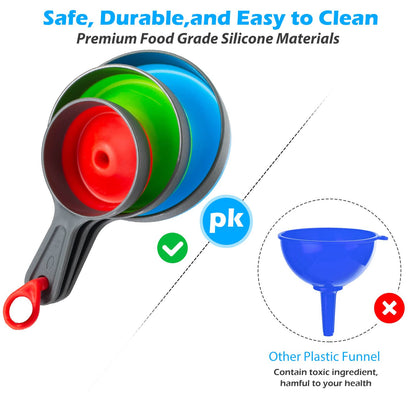 Kalave Canning Funnel with Strainer, Food Grade Silicone Collapsible Kitchen Funnel, Wide Mouth for Canning, Filling Bottles & Mason Jars, 4 Pack