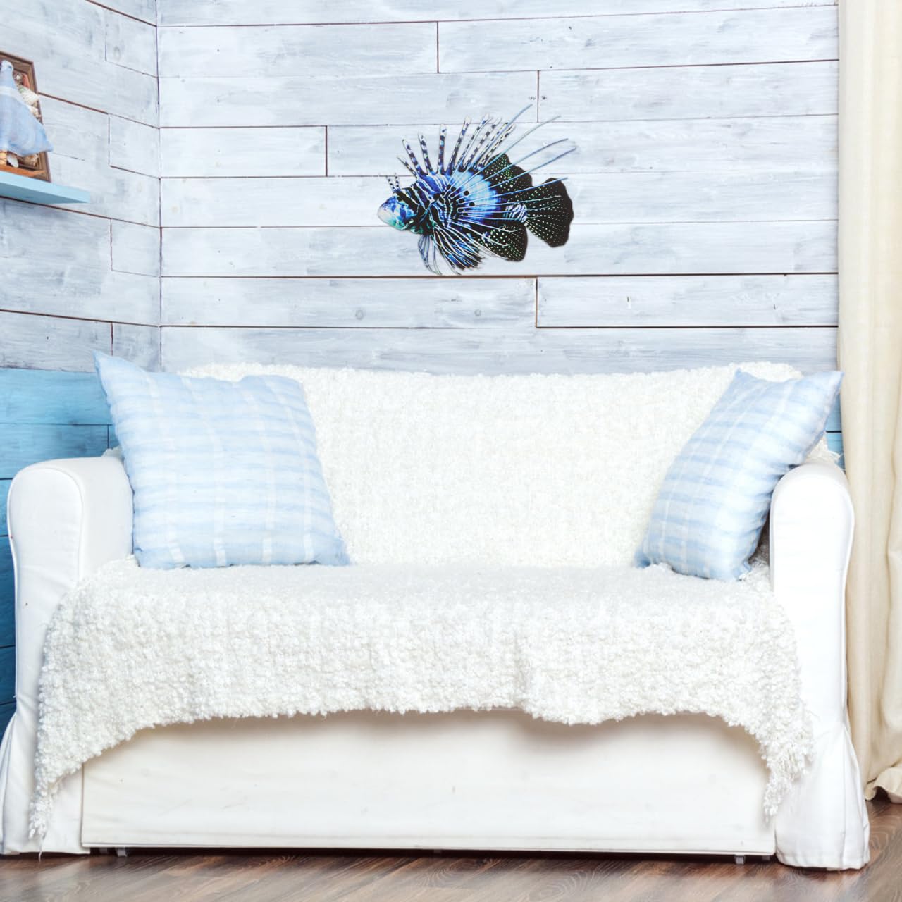 Zerodeko Iron 3D Ocean Animal Wall Art, Blue, 10.22 x 7.86 x 0.19 inches, Nautical, Hanging Sculpture, Unframed, Metallic Finish, Unisex, Indoor, Decorating, Bedroom, Living Room, Nursery