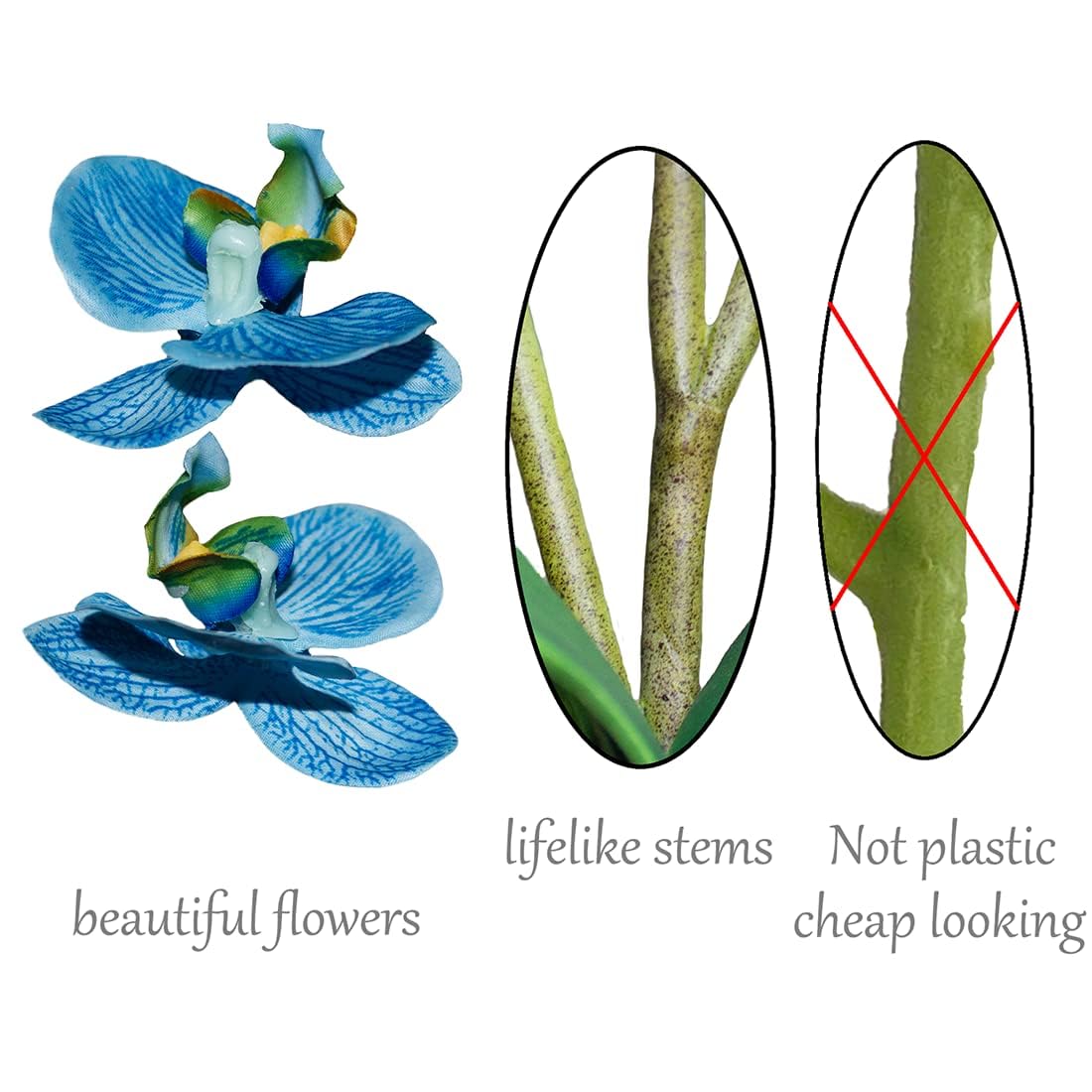 BINFEN Mini Artificial Silk Orchid Potted Flowers - 4pcs Real Touch Fake Small Plants in Ceramic Vase for Home Office Bathroom Living Room,Tiny Faux Table Shelf Decor White & Blue
