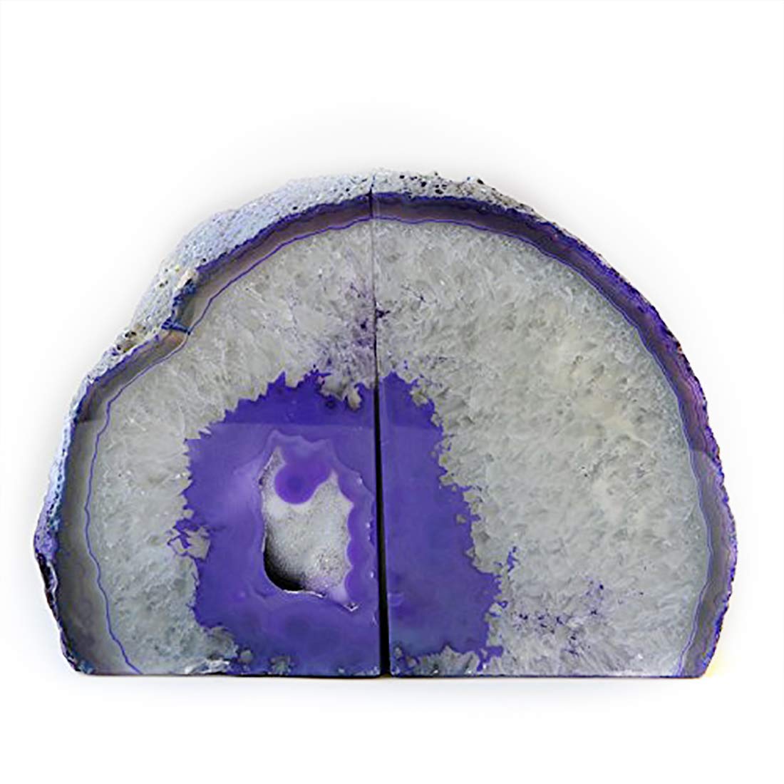 JIC Gem Dyed Purple Natural Agate Bookends Polished Stone Book Ends Crystal Geode Bookends for Shelves to Hold Books with Rubber Bumpers(1 Pair, 3-4 LBS)