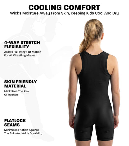Exxact Sports Plain Women’s Wrestling Singlet - High-Cut, Full-Coverage Powerlifting Singlet Women for Competition & Training (Black, AS)