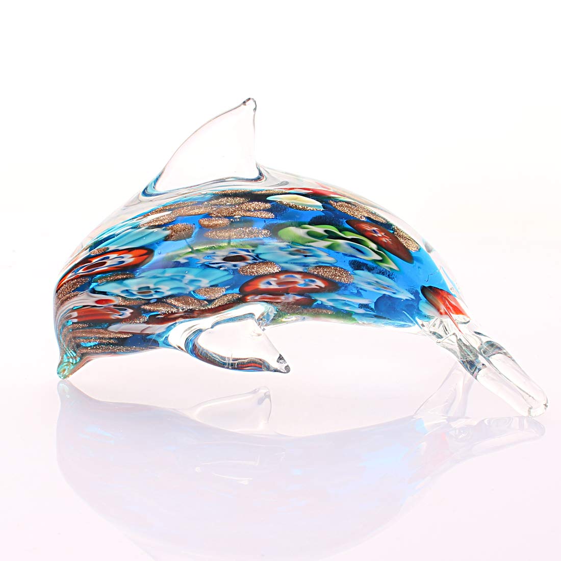 Quligeta Glass Dolphin Figurine Handmade Blown Sea Animal Sculpture Statue Paperweight Gift Collectible Home Desk Decoration Ornaments (Murano)