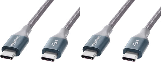 Amazon Basics USB-C to USB-C 2.0 Fast Charger Cable, Nylon Braided Cord, 480Mbps Speed, USB-IF Certified, for Apple iPhone 16/15, iPad, Samsung Galaxy, Tablets, Laptops, 10 Foot, Silver