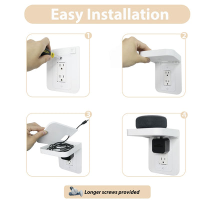 Outlet Shelf Holder Fit for Decorator Receptacle, Bathroom Decor Built-in Cable Management,Space Saving Homepod Mini,Google Home/Echo/Smart Speakers/Electric Toothbrush/Cell Phone (Decora)
