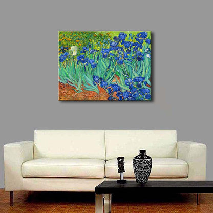 Wieco Art Irises Modern Stretched and Framed Floral Giclee Canvas Print By Van Gogh Famous Flowers Oil Paintings Reproduction Artwork Pictures on Canvas Wall Art for Bedroom Home Decorations