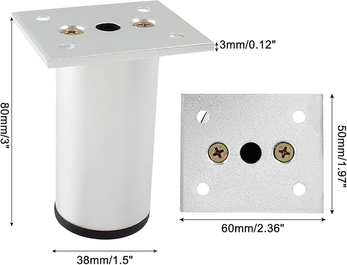 Set of 4 Aluminum Alloy Furniture Legs 3 Inch Height, 1.5 Inch Diameter