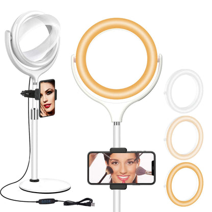 Desk Ring Light with Stand, 10.5'' Selfie Phone Light for Video Recording, Adjustable Circle Ringlight for Computer Laptop Zoom Meeting, Conference Video Calls, Podcast, Streaming, Photography