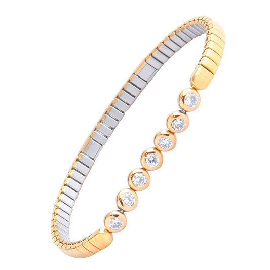 KYOSI Magnetic Bracelet for Women Energy Balance Stainless Steel Bracelet Magnet jewelry Stretches Elastic Small Bracelet Mothers Gifts (Silver+Gold)