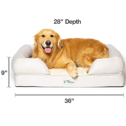 PetFusion Dog Bed Large Dog Sofa Washable Memory Foam Pet Bed Ultimate Bed for Dogs Removable Cover Comfortable Soft Bed with Bolster For Medium and Large Dogs - Sandstone - Large (91 x 71 x 23cm)