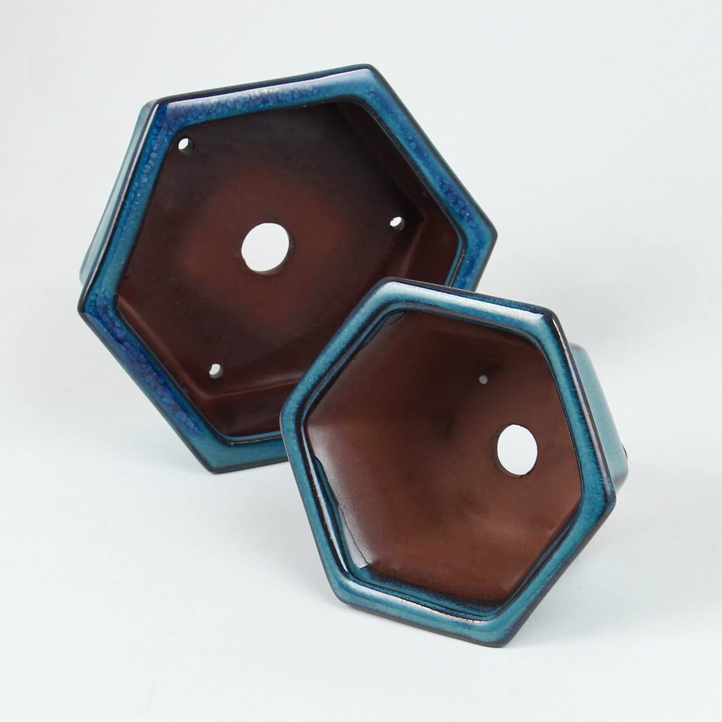 Bonsai Planter 2pc Small Succulent Glazed Pots 4.9" and 6.1" + 6 Soft Mesh Drainage Screens