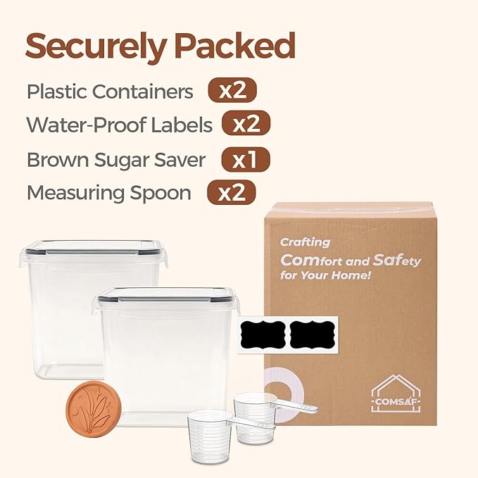 ComSaf Brown Sugar Container Set of 2, Airtight Food Storage Containers