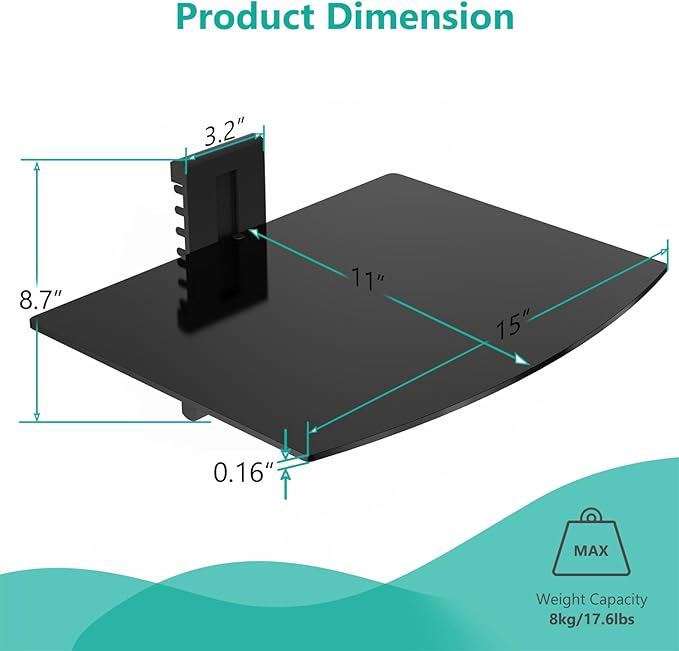 WALI Floating TV Shelf, 1 Tier Glass Projector Shelf