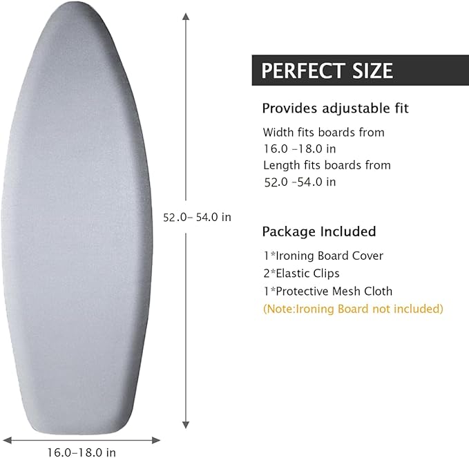 SheeChung Ironing Board Cover and Pad 18x54, Extra Thick Cotton Cover, Scorch