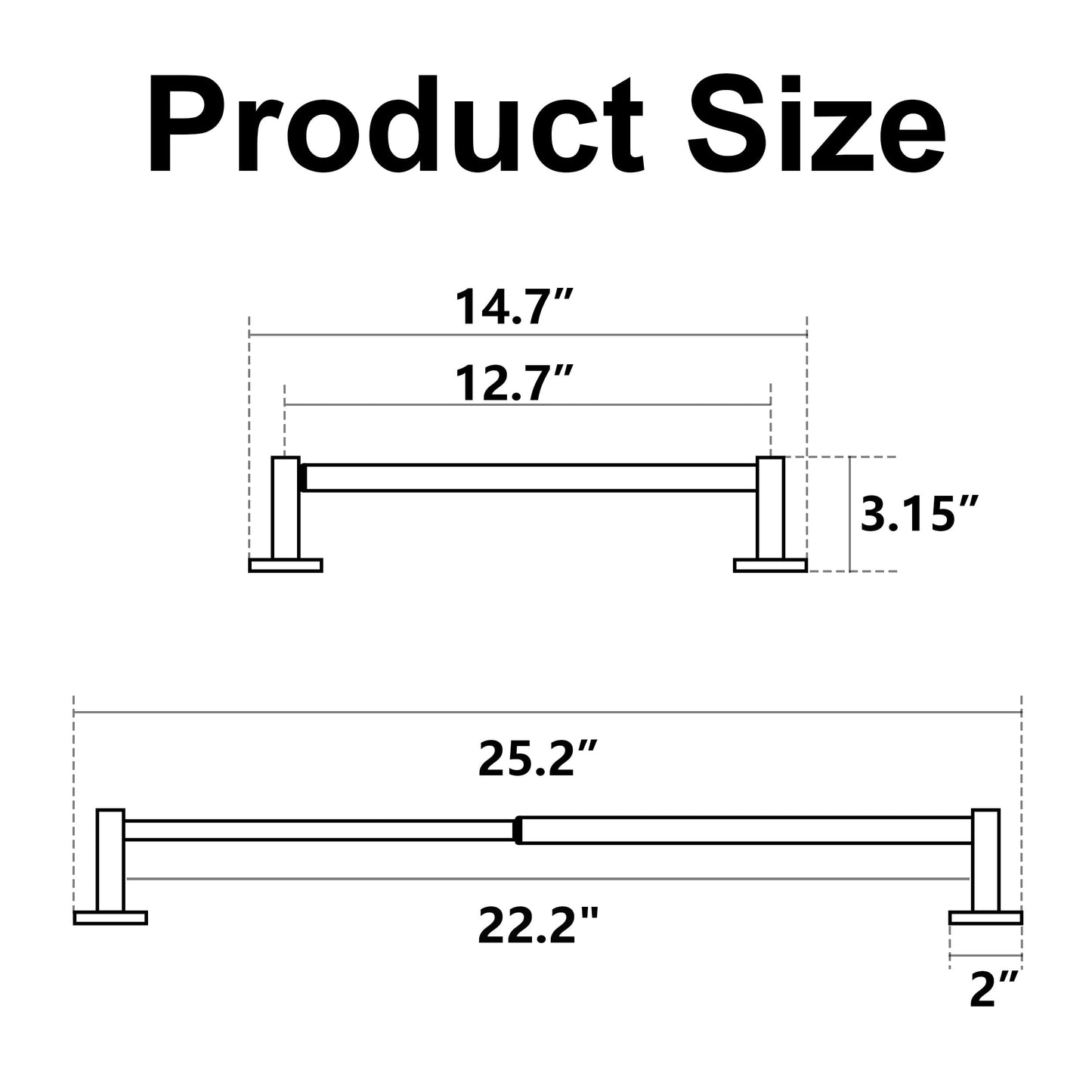 MIROAMZ Towel Bar, Adjustable 12.7inch to 23.2inch Wall Mounted Towel Rack for Bathroom, Kitchen, SUS 304 Stainless Steel Towel Rod with Square Base (Chrome)