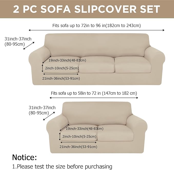 HunnmingRe Sofa Covers for 3 Cushion Couch Stretch Sofa and Loveseat Covers Set