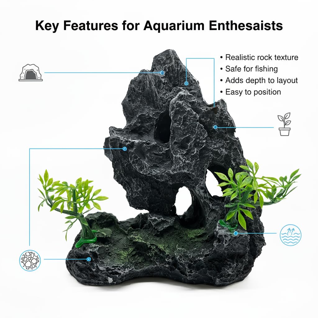 J-star Large Aquarium Rock Mountain Decor – Realistic Resin Landscape Ornament for Fish Tanks – Enhances Underwater Scenery, Easy to Clean, Safe for Fish