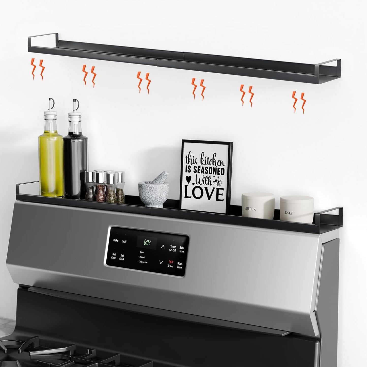 Bumusty 4X Strong Magnetic, 30" Adjustable Low Profile Oven Shelf Spice Rack Over the Stove, Seasoning Organizer Kitchen Shelves, Matte Black size Low Profile