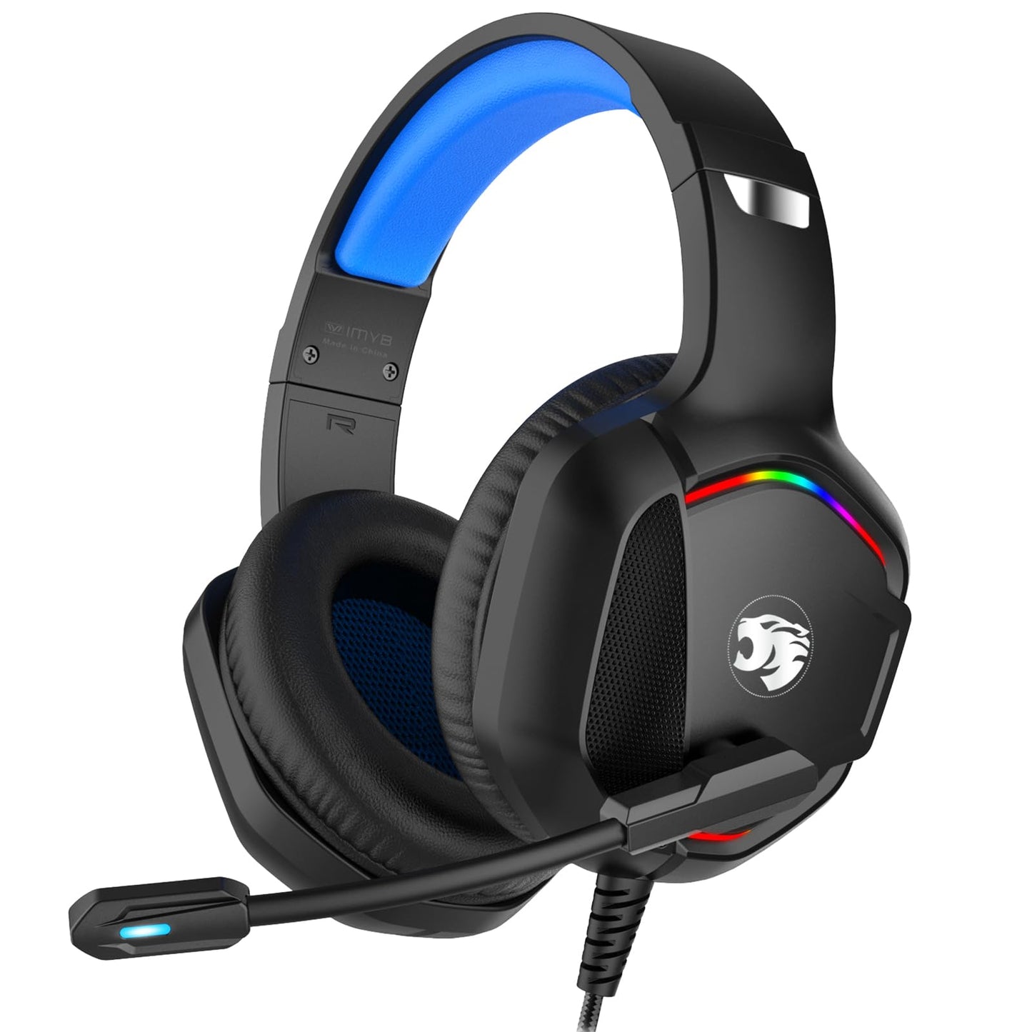 Gaming Headset with Microphone for Pc, Xbox One Series X/s, Ps4, Ps5, Switch, Stereo Wired Noise Cancelling Over-Ear Headphones with Mic, RGB, for Computer, Laptop, Mac, Nintendo (Blue)